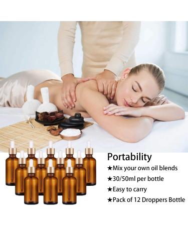 Panendiano 12PCs 50ml Amber Glass Pipette Bottles - Ideal for Essential Oils Perfume & Fragrance | International Shipping Available - Buy Online on GoSupps.com