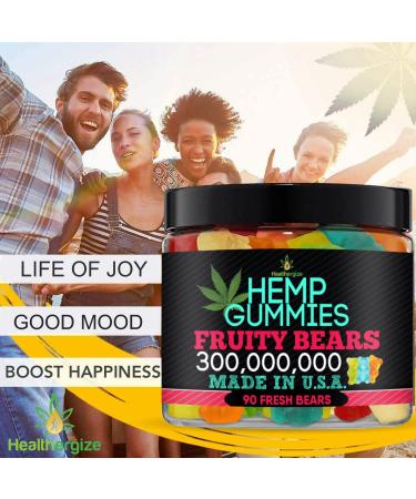 Premium Healthergize Hemp Gummies - Made in USA - Best Tasting Fresh & Fruity Gummy Bears for Muscles, Back, Knees & Joints - Natural Hemp Candy for Party - 90 Bears - Buy Online on GoSupps.com