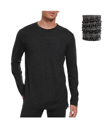 MERINNOVATION Merino Wool Base Layer Tops for Men 100% Merino Wool Thermal Shirt Long Sleeve Charcoal 165 XX-Large