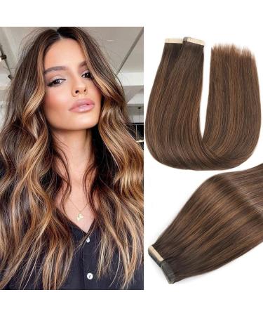 YDDM TAPE in Extensions Real Hair 20Pcs 45cm 40g Dark Brown With Chestnut Brau Invisible Tape Extensions Tape Extensions Tape Extensions Real Hair Skin Weft Hair Extension (18 inch 2/2/6#) 2/2/6# 18inch (45cm) -20PC