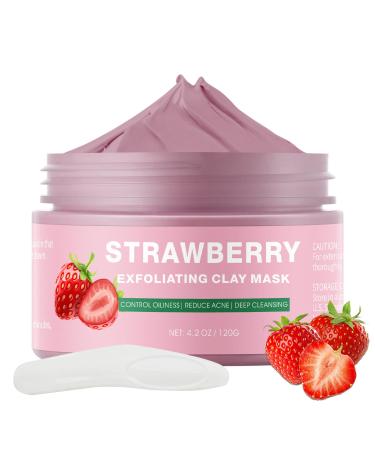 Strawberry Clay Mask for Face  Pink Clay Facial Mask Skin Care Improve Blackheads Acne Dark Spots  Deep Cleansing Face Mask Control Oil and Refining Pores  4.2 OZ (Strawberry)