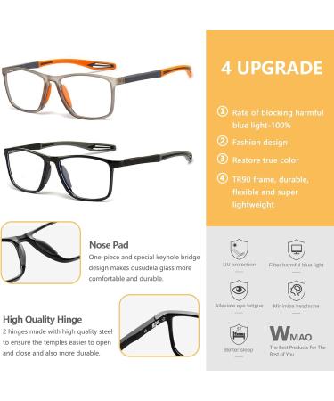 2 Pack Lightweight Reading Glasses for Men & Women | Blue Light Blocking Square Frame TR90 | Stylish Black & Orange Eyewear - Buy Online on GoSupps.com