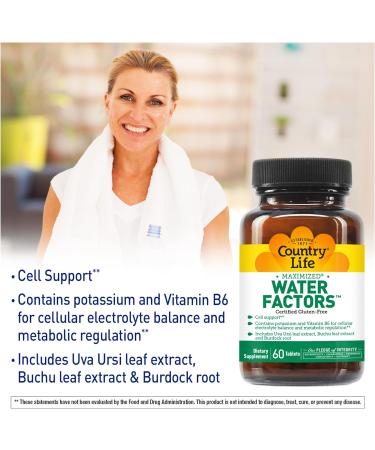 Country Life Maximized Water Factors Cell Support 60 Tablets - Certified Gluten Free & Vegan - 60 Count (1 Pack) - Buy Online on GoSupps.com