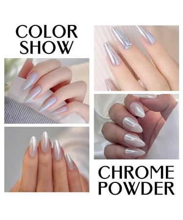 Ledsuuei White Pearl Chroma Nail Powder - 3Pcs Aurora Ice Shimmer Chrome Pigment for Stunning Mirror Effect Nails | Glazed Donut Glitter for Nail Salons - Buy Internationally - Buy Online on GoSupps.com