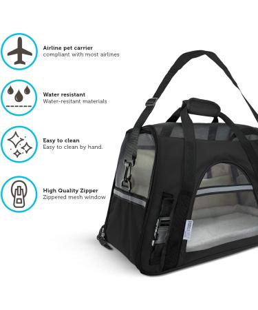 Airline Approved Pet Carrier - Soft-Sided for Small-Medium Cats and Dogs - On-Board Under Seat Travel Bag with Fleece Bed - Large Onyx Black - Buy Online on GoSupps.com