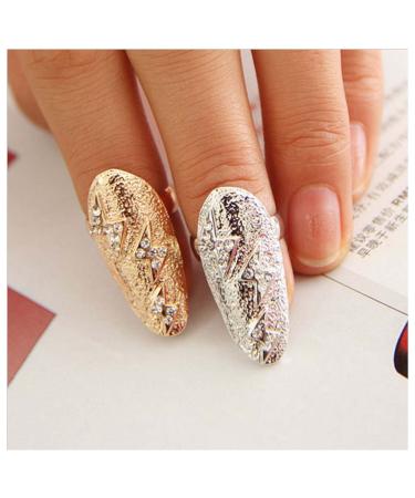 Dervivea Crystal Lightning Fingertip Ring Gold Cz Finger Nail Rhinestones Statement Nail Rings Lightning Finger Ring Nail Jewelry for Women and Girls(Gold lightning)