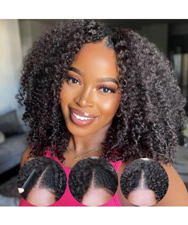 Nadula V Part Wig Kinky Curly Human Hair | Glueless Upgraded U Part Wig | 10A Malaysian Afro Curly V-Part Clip-In Half Wig 16 150% Density - Buy Online on GoSupps.com