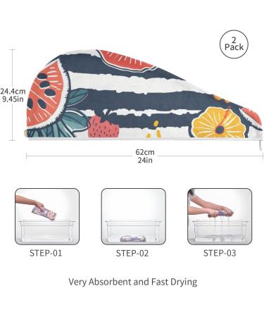 Watermelon Strawberry Hair Towel 2 Pack - Super Absorbent Quick Dry Turbans for Women & Girls - Buy Online on GoSupps.com