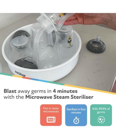 Nuby Microwave Baby Bottle Steriliser - 4 Min Cycle | Keeps Contents Sterile 24hrs | Kills 99.9% of Germs - White - Buy Online on GoSupps.com