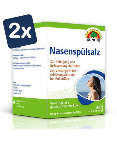 SUNLIFE nasal rinse salt: nasal rinse for cleaning blocked nose 60 sticks of 2.25g each - pack of 2