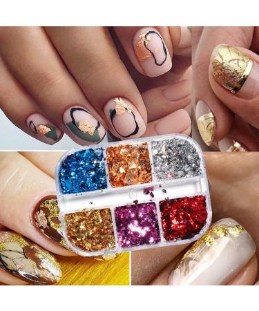 6 Grids Gold Gel Polish Sparkly Mirror Nail Foils Luxury Nail Sequins Nail Glitter Flakes - Buy Online on GoSupps.com