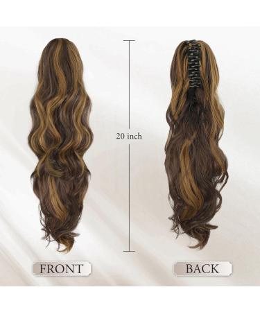 BARSDAR Long Wavy Ponytail Extension Claw Clip - 20'' Brown with Golden Auburn Highlights | Synthetic Hairpiece for Women & Girls - Perfect for Daily Use & Parties - Buy Online on GoSupps.com