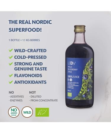 LOOV Wild Blueberry Juice Organic 500ml - Nordic Forests | High Antioxidants, 100% Direct Pressed, Non-Concentrate, No Added Sugar - Buy Online on GoSupps.com