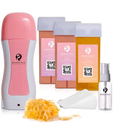 soft wax roller kit for hair removal- wax cartridge X3 / 2 unique formulas included, one: coarse hair (bikini) and 2 for Soft hair arms, legs etc This roll waxing kit is ready to use in 20 seconds