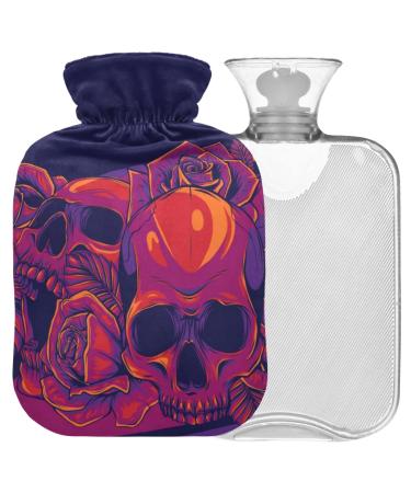 Naanle skulls with roses hot water bottle with reference transparent hot water bottle Handfoot Warmer Heading bag for pain relief heat and cold therapy 2L
