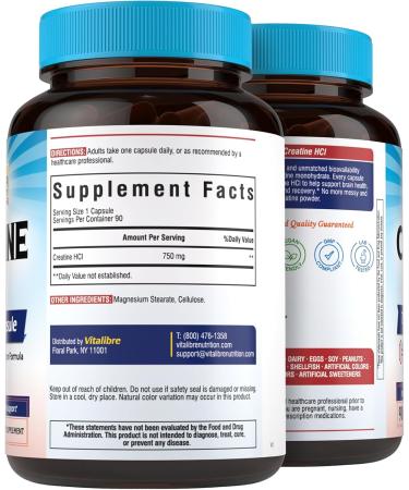 Creatine HCl Capsule 750mg High Absorption Creatine Hydrochloride Endurance Strength Fast Absorbing No Load No Bloat Monohydrate Micronized Alternative Once Daily 90 Capsules 90 Count (Pack of 1) - Buy Online on GoSupps.com