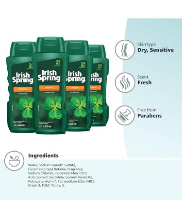 Irish Spring Original Body Wash for Men - 18 Fl Oz, Pack of 4 - Refreshing Cleanliness for Men - Buy Online on GoSupps.com