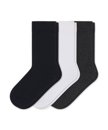 Sugar Free Sox Health & Comfort Womens Diabetic Crew Socks 3 Pack (9-11 Black/White/Grey)