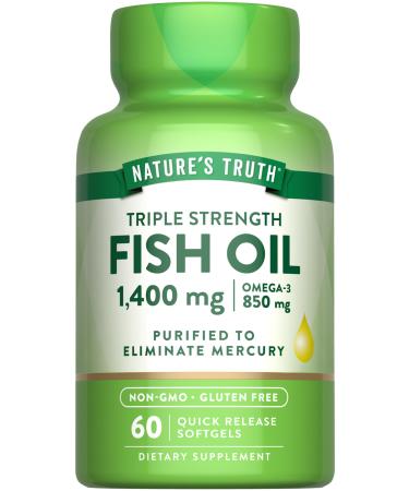 Nature's Truth Triple Strength Fish Oil Softgels | 1400 mg | 60 Count | Active Omega 3 | Non-GMO & Gluten Free Supplement