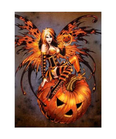 MXJSUA Halloween Fairy Diamond Painting Kits for Adults, Full Round 5D Halloween Elf Diamond Art Painting Kits for Adults, Fall Pumpkin Thanksgiving Diamond Painting Kits,12x16 inch