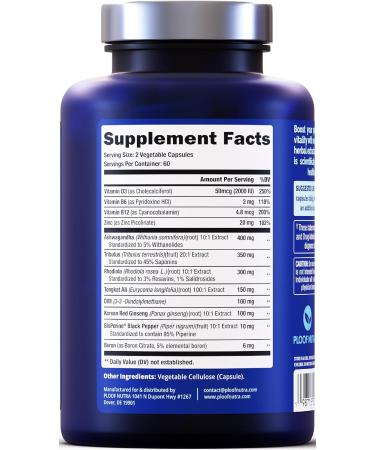 PLOOF Nutra Testosterone Booster Supplement for Men Male Enhancing Test Boost Ashwagandha Tongkat Ali Muscle Builder 120 Capsules - Buy Online on GoSupps.com