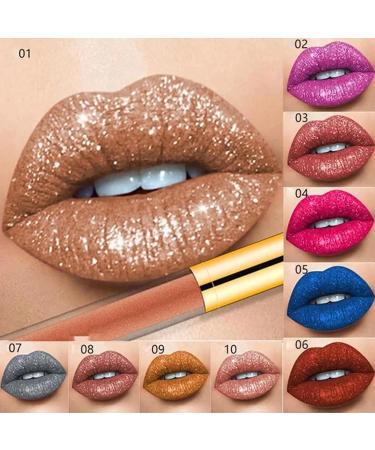 Metallic Liquid Diamond Glitter Lipstick Set - Shimmer High Pigment Waterproof Lip Gloss Makeup Kit #A Size #10 - Long Lasting Beauty - Buy Online on GoSupps.com