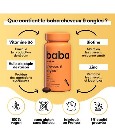 Baba Nutrition Hair & Nail Growth Supplement | Hair Care | Zinc Biotin Vitamin B6 Grape Seed Oil | 60 Capsules - Buy Online on GoSupps.com