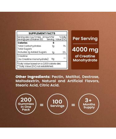 Buy Creatine Gummies - 200 Gummies | Strawberry Flavor 4000mg/Serving Fast Absorption Creatine Supplement for Lean Muscle Growth - Buy Online on GoSupps.com