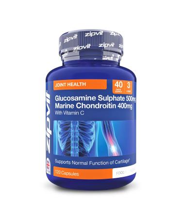 Zipvit Glucosamine and Chondroitin High Strength 120 Capsules with Vitamin C Supports Cartilage Joint Health Bone Health Immunity 1500mg Glucosamine 1200mg Marine Chondroitin