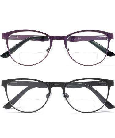 Bifocal Reading Glasses Women Blue Light Blocking Glasses Reader Purple (Purple & Black, 2.50) Purple & Black 2.5 x