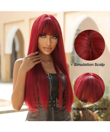 Allbell Long Straight Red Wig with Bangs - Natural Looking Synthetic Wigs for Women | International Shipping Available - Buy Online on GoSupps.com