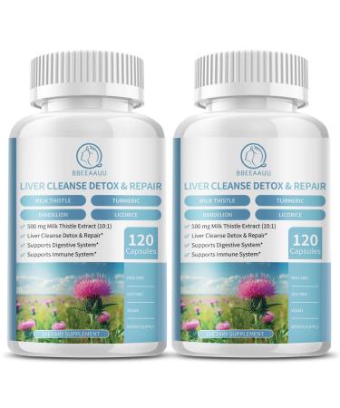 (2 Pack) Milk Thistle Supplement Capsules Liver Health Formula with Dandelion Root 10:1 Extract for Liver Detox Cleanse Support Digestive & Immune System 240 Count 120 Count (Pack of 2)