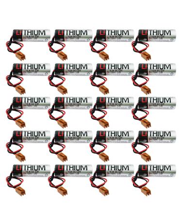 20 Pack 3.6V ER17500V Battery with Brown Plug for PLC CNC Backup Battery 2700mAh