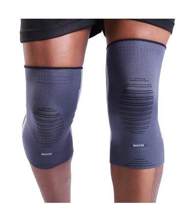 BERTER Knee Compression Sleeve Support for Running  Jogging  Sports - Brace for Joint Pain Relief  Arthritis and Injury Recovery - A Pair Grey-Blue Medium(15.5-18.0)