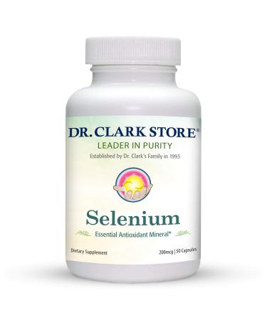 Dr. Clark Selenium Supplement 200 Mcg - Dietary Capsules with Essential Mineral - Improves Thyroid Function Immune Support - 50 Capsules