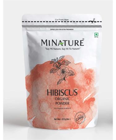 mi nature USDA Certified Organic Hibiscus Powder(SABDARIFFA)/100% Pure, Natural and Organic for Hair,Skin and Health/(227g/(1/2 lb)/8 Ounces) - resealable ziplock Pouch