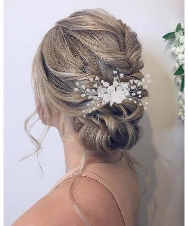 Edary Bridal Wedding Hair Comb | Silver Flower Headpiece with Rhinestones & Crystals - Elegant Hair Accessories for Women & Girls - Buy Online on GoSupps.com