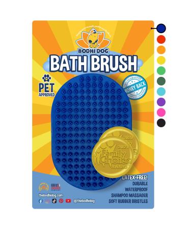 Bodhi Dog New Grooming Pet Shampoo Brush | Soothing Massage Rubber Bristles Curry Comb for Dogs & Cats Washing | Professional Quality One Pack Blue