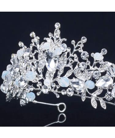 Mesfugw White Tiara and Crown Set - Pageant Crowns for Women and Girls, Princess Tiara with Earrings - Ideal Gift with Gift Box Packaging - Buy Online on GoSupps.com