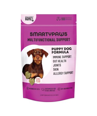 SmartyPants Dog Vitamins and Supplements, Multivitamin with Glucosamine, Chondroitin, & Probiotics for Joint, Skin, & Gut Support, Peanut Butter Flavor, 60 Soft Chews by SmartyPaws Puppy (3-12 Months)