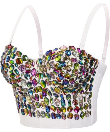 Hand Sewn Rhinestone Suspender Corset Top - White X-Large - Buy Online on GoSupps.com
