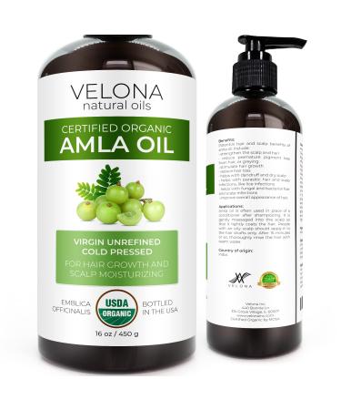 Amla Oil by Velona - 16 oz | 100% Pure and Natural Carrier Oil | Extra Virgin, Unrefined, Cold Pressed | Hair Growth, Body, Face & Skin Care | Use Today - Enjoy Results
