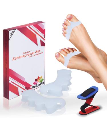 Valgofit toe spreader Hallux Valgus silicone - 4 pieces - toe separator - correction for all toes - soft - bandage for women and men - with free training band and eBook - chemical -free