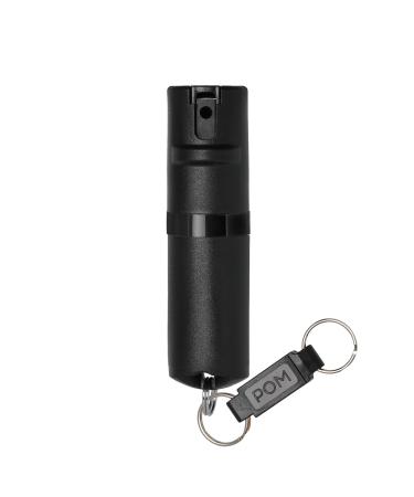 POM Pepper Spray Flip Top Keychain - Maximum Strength OC Spray Self Defense - Tactical Compact & Safe Design - Quick Key Release - 25 Bursts & 10 ft Range - Accurate Stream Pattern Black and Black