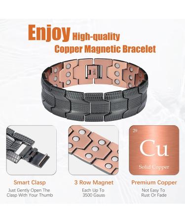 Jeracol 99.99% Solid Copper Magnetic Bracelet for Men - 3X Ultra Strength Magnets - Adjustable Size - Gift Box Included (Black) - Buy Online on GoSupps.com
