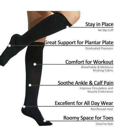 Shop Ailaka Compression Stockings for Men & Women - Knee High 20-30 mmHg Black Medium for Varicose Vein Relief - Buy Online on GoSupps.com