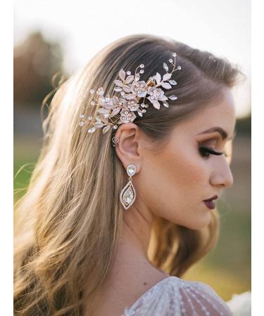 SWEETV Rhinestone Bridal Hair Comb - Light Rose Gold Wedding Hair Clip for Brides - Buy Online on GoSupps.com