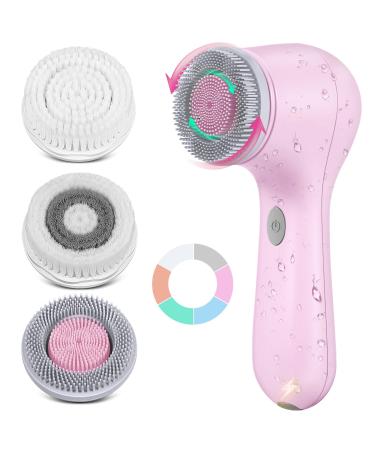 Facial Cleansing Brush Face Scrubber: Electric Exfoliating Spin Scrubber IPX7 Waterproof Silicone Skin Cleaning Cleanser USB Rechargeable Spinning Rotating Washer Proactive Acne System Pink