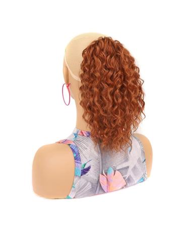 Ponytail Extensions 10 Inch Short Ponytail Hair Extension Deep Wavy Curly Drawstring Ponytail Hairpieces Heat Resistant Synthetic Curly Ponytail Extension for Women for Women(Color:30C)