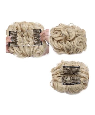 Bun Hair Piece Synthetic Large Comb Clip In Curly Hair Extension Chignon Hair Pieces Women Updo Cover Hairpiece Extension Hair Bun Hair Pieces for Women(Bleach blonde)